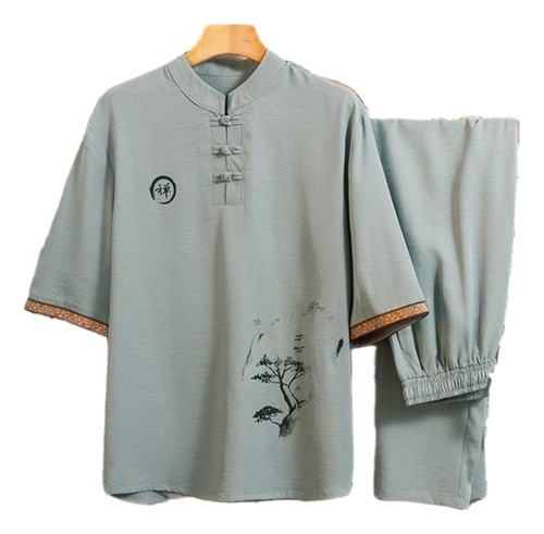 Conjunto De Camisas Y Pantalones De Lino Para Hombre, Camisa