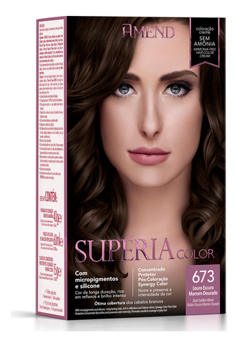 Kit Tintura Amend  Supéria color Coloraçã creme tom 673 loiro escuro marrom dourado para cabelo