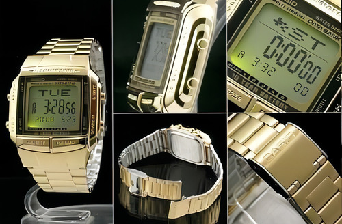 Reloj retro dorado Casio DB-360g-9 Data Bank, bisel negro