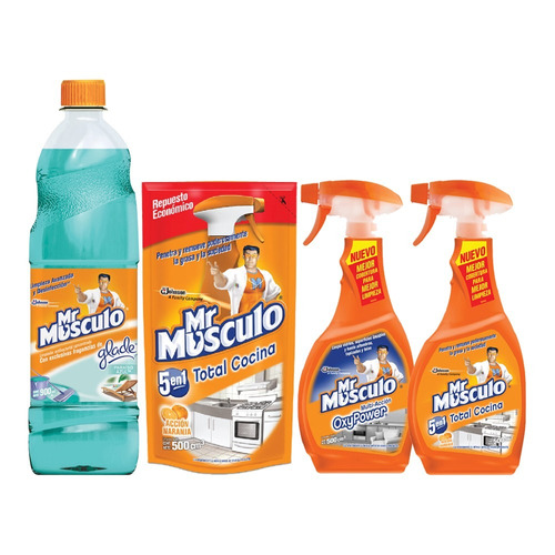 Mr Musculo Limpiapisos Glade + Multiuso Cocina + Repuesto X2