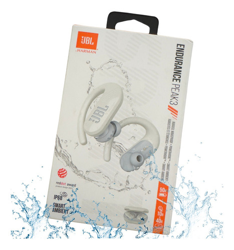 Fone de ouvido in-ear gamer sem fio JBL PEAK 3 branco com luz LED