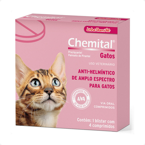 10 Chemital Gatos 4 Comprimidos - Vermifugo - Imediato