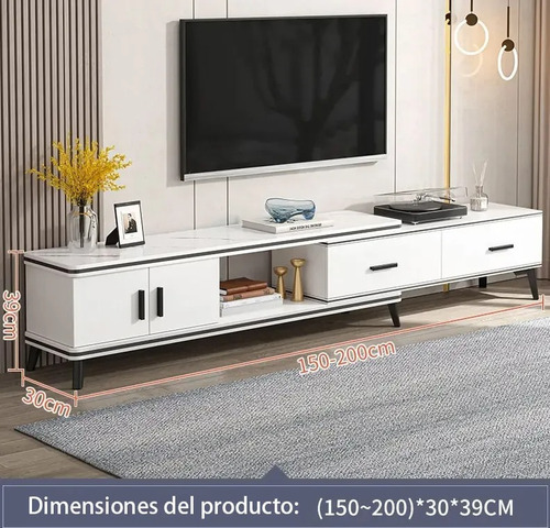 Mueble Tv Expandible 150cm-200cm Estilo Vintage Minimalista Blanco