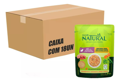 Ração Úmida Gato Guabi Natural Carne Frango Sachê 85g Cx 18u