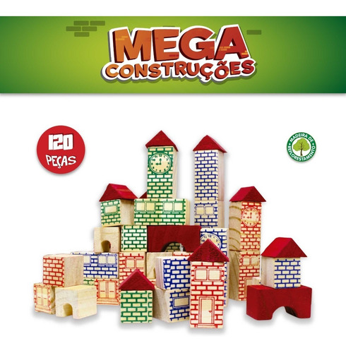Jogo Pedagógico Mdf Mega Construções 120 Peças 7361