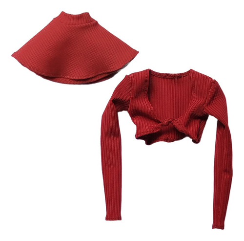 Conjunto De Camisa E Saia De Manga Comprida 1/6 Vermelho