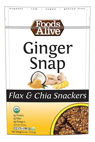 Alimentos Alive Ginger Snap Lino Y Chía Snackers, De 4 Onzas