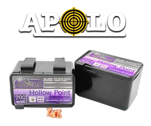 Imagen 3 de 10 de Balines Apolo Hollow Point Cobreados X200 5.5 Mm Caza Aire C