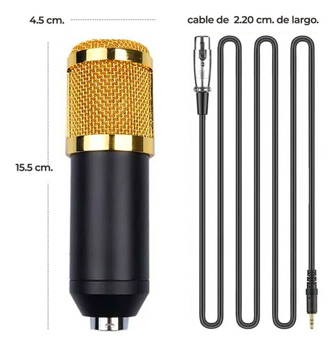 Brazo Micrófono Profesional Streaming De Condensador Gold Negro