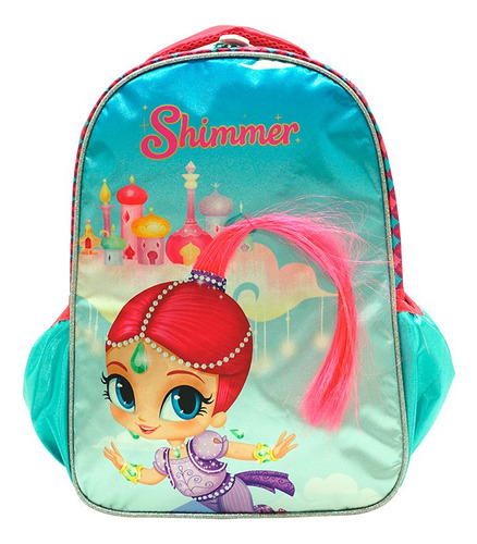 Mochila Back Pack Escolar Shimmer And Shine Kinder Infantil Color Agua Diseño De La Tela Lisa