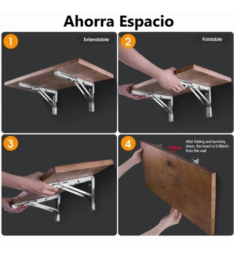 Imagen 8 de 10 de Set 2 Escuadras Abatibles Metálicas Para Repisa De 40cm