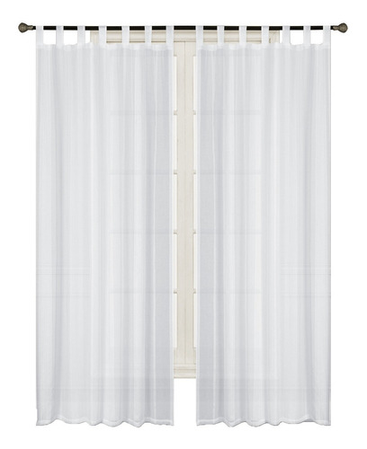 Juego Cortinas Voile 2 Paños Blanca Con Rayas Presillas