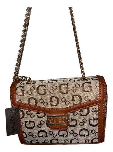 Cartera Guess Original Sabrina Logo Brown Dorado Usa Marrón Con Camel Logo Estampado “g” Repetido Dorado Marrón Claro Y Dorado