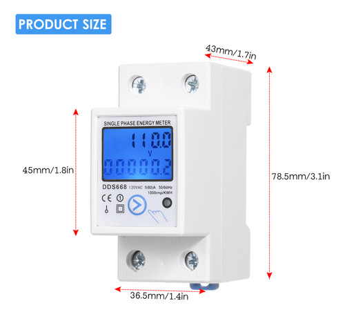 Medidor De Energia Monofásico Ac 120v Com Botão De Reset Com