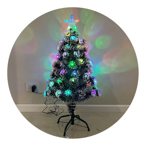 Arbol Navideño Nevado 90cm Con Luces Led Y Fibra Optica Rgb