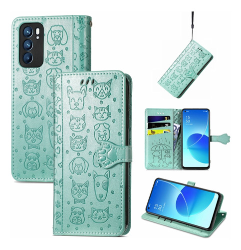 Funda De Poliuretano Verde Con Estampado De Gato Y Perro Par