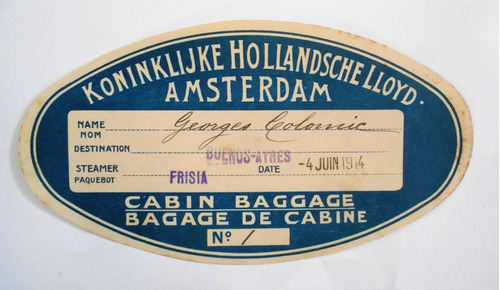 Antigua Etiqueta Barco Holandes  Royal Dutch Lloyd Año 1914