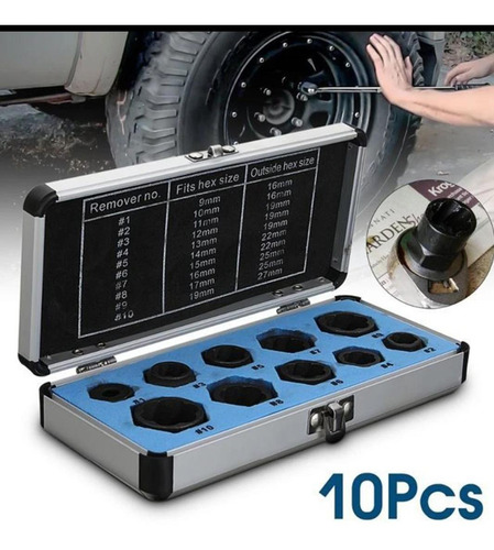 Set Dados Extractores Pernos Y Tuercas Rodadas 9 A 19mm Conc