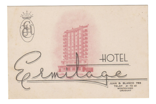 Montevideo Antigua Tarjeta Del Hotel Ermitage De Pocitos (Usado)