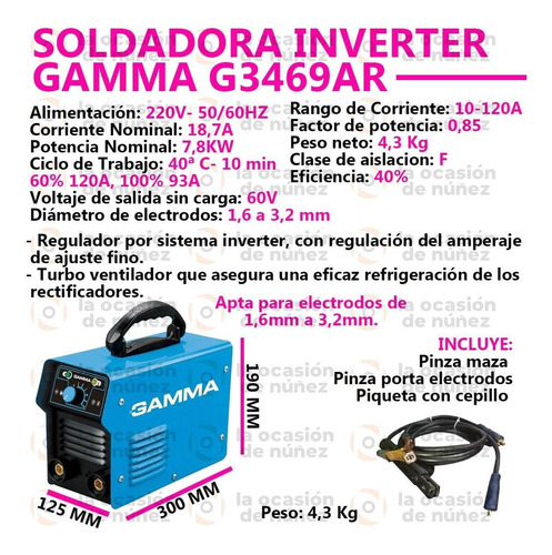 Imagen 2 de 8 de Soldadora Electrica Gamma Inverter 120a + Mascara Maquina