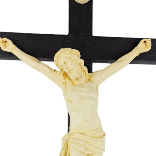 Imagem 5 de 6 de Crucifixo Tradicional Madeira Imagem Resina Cor Marfim 70cm