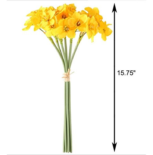 Flores De Narciso Artificial Con Tallo 40 Cm 12 Pz Amarillo Amarillo