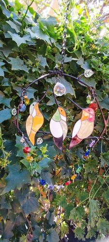 Imagen 2 de 6 de Colgante Jardín 3 Colibrís Esmaltado Cristal Arcoiris
