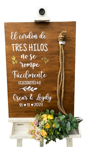 Signo Letrero En Madera Para Bodas Cordon De Tres Hilos.