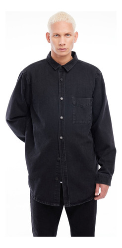 Camisa Hombre Seven M/l Negro Algodón 45011824-10
