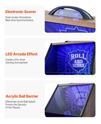 Mesa De Juego Arcade Roll & Score 9ft Marcador Led 4 Bolas