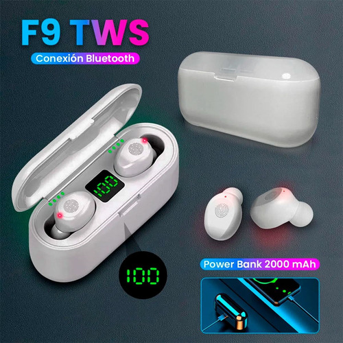 Auriculares Bluetooth Tws Tactil Llamadas Deportivo F9 Tcs Color Blanco