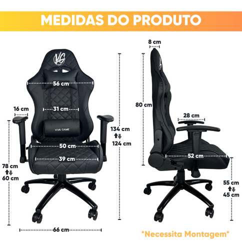 Cadeira Gamer Escritório Ergonômica Viva Game Kron Preto