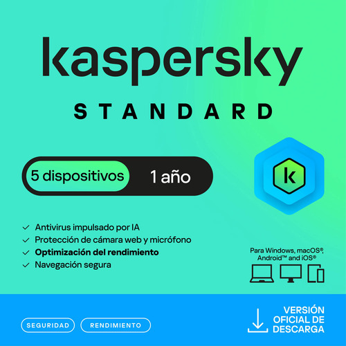 Licencia Digital Kaspersky Standard 5 Dispositivos 1 Año
