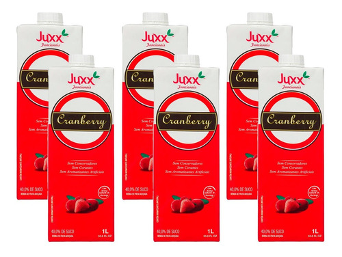 6x Suco Funcional Cranberry E Morango Com Açúcar Juxx 1l