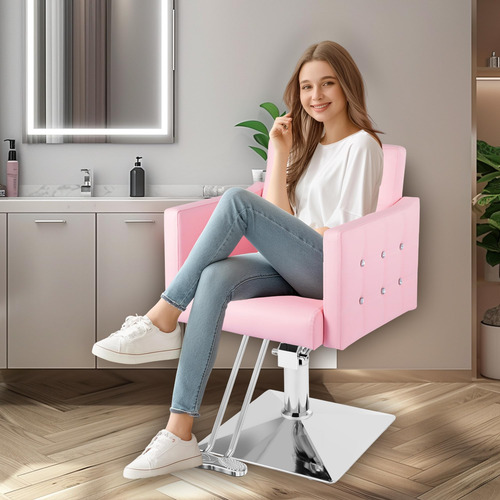 Silla De Salón Rosa Giratoria Con Respaldo Ajustable Rosado/plateado Tipo De Respaldo Forma De La Base