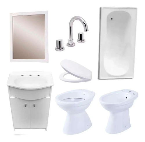 Combo Baño Completo Vanitory Inodoro Bidet Bañera Griferia P