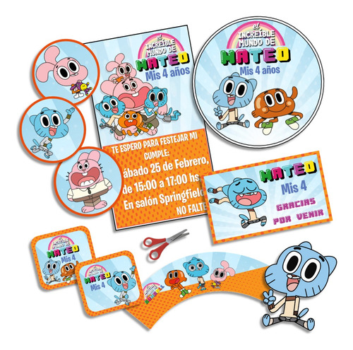 Kit Imprimible El Mundo De Gumball Personalizado Cumpleaños 