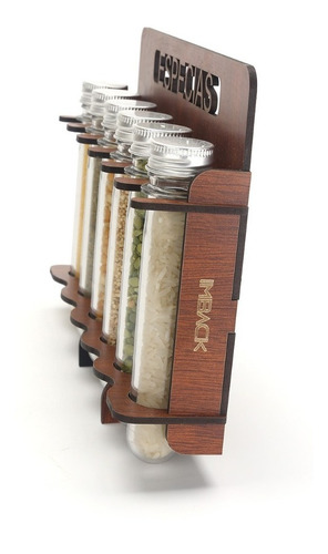 Imagen 2 de 6 de Especiero De Madera Condimento Estante Pared Frasco Tapa X6