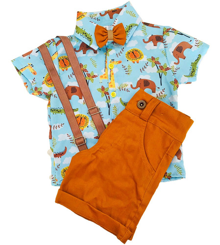 Conjunto Safari Camisa Menino Festa Infantil Temático Suspen