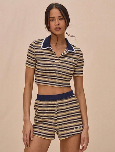 Crop Top Polo Chomba Hilo Rayado Colorido Importado