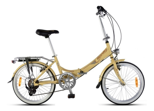Bicicleta plegable plegable Aurora Folding Aurorita Classic - Retro R20 7v frenos v-brakes cambio Shimano FT30 color beige con pie de apoyo  