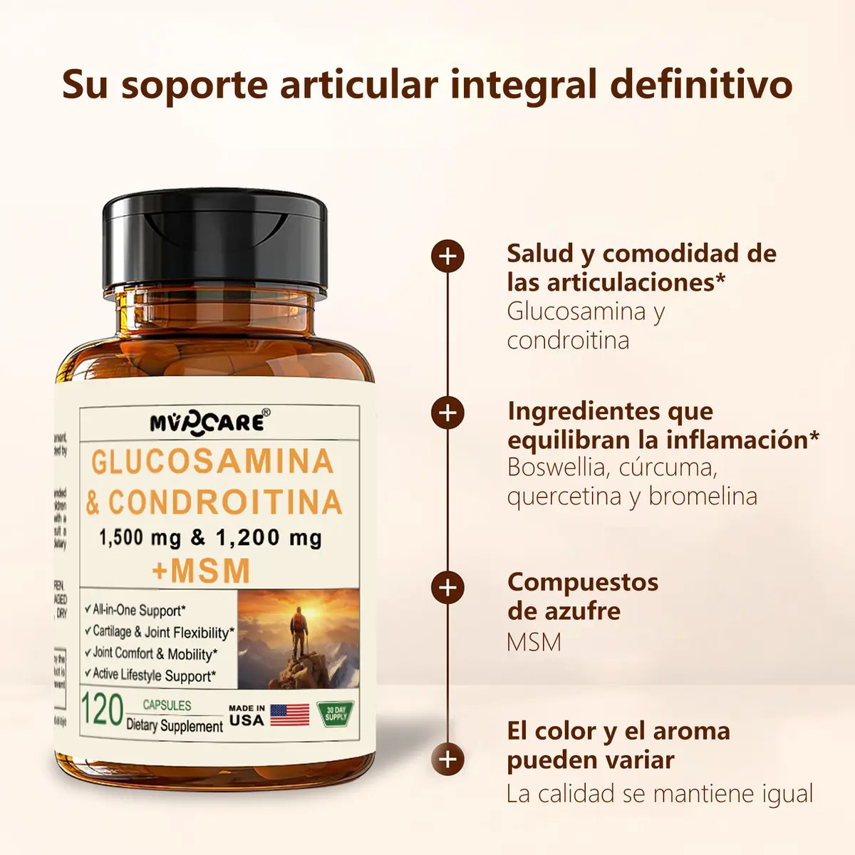 Glucosamina y Condroitina MVPCARE con MSM, Curcumina y Quercetina para Articulaciones y Huesos – 120 Cápsulas