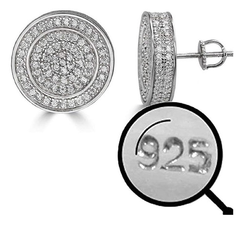 Solid 925 Silver Men S Large 2 Micropave Earrings Iced Round