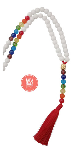 Japa Mala Rosario Budista Onix Blanco Y Cuentas Chakras