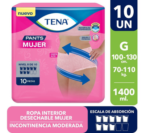 Pañales para adultos Tena Tena Pants Pants Mujer Grande x 10 u