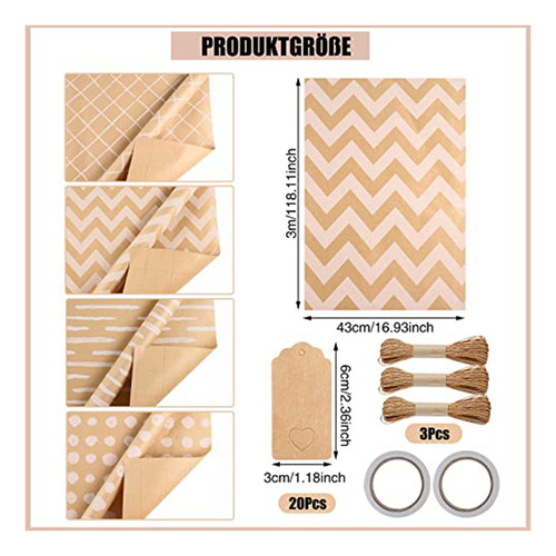 Juego De 4 Rollos De Papel Para Envolver Regalos, 43 X 300 C