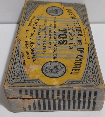 Antigua Caja De Cartón Pasta Pectoral Del Dr. Andreu. (Usado)