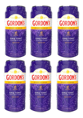 Pack Gin Tonic Gordons Lata 473 Ml X6