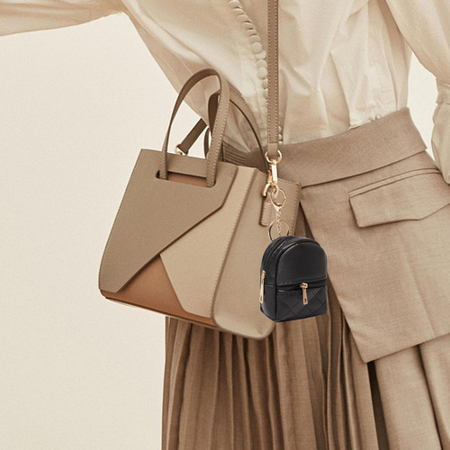 Monedero Llavero De Cuero Pu - Mochila Mini Gris
