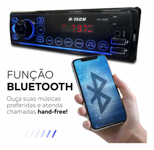 Rádio Som Automotivo Mp3 C/ Bluetooth 2 Usb's Aux Pen Drive